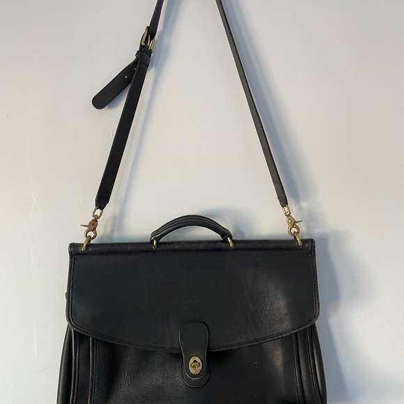 COACH VINTAGE USA BLACK TURN LOCK LEATHER SHOULDER BAG CROSSBODY PURSE WILLIS - Picture 3 of 6